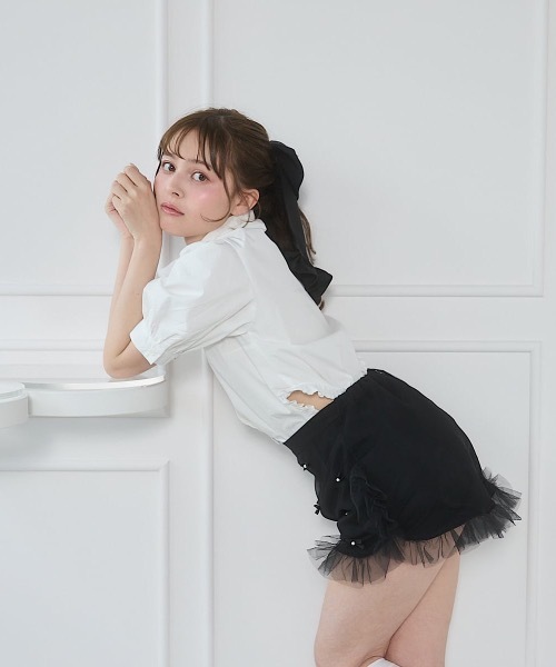 lilLilly（リルリリー）の「airi×Starry リボンたっぷりフリルショートパンツ（その他パンツ・レディース・ホワイト/ブラック・FREE）」の16枚目の写真