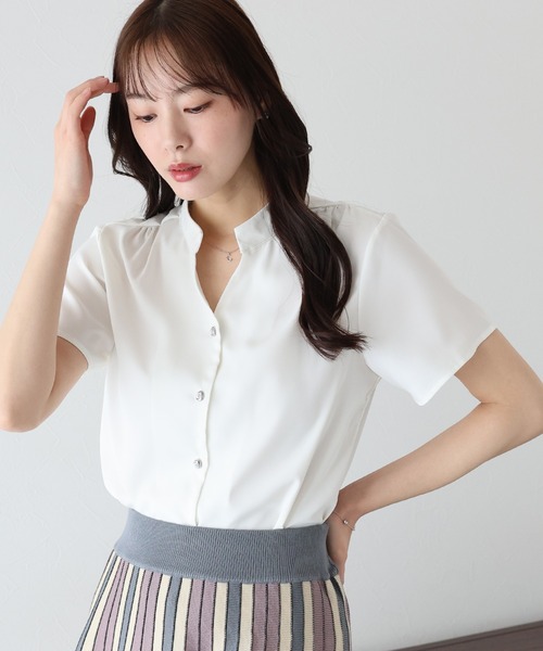 BEARDSLEY パール釦フレンチブラウス ブルー F ホワイト BEARDSLEY パール釦フレンチブラウス ブルー F