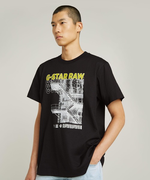 G-STAR（ジースター）の「STAIRS GRAPHIC LOOSE T-SHIRT/グラフィックロゴルーズTシャツ（Tシャツ/カットソー・メンズ・ホワイト/グレー系その他/ダークブラック・MEDIUM/SMALL/X-LARGE/LARGE/X-SMALL）」の5枚目の写真