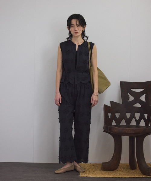 現行♡エストネーション 花柄レースオールインワン ストレッチ素材 ワイドパンツ 現行♡エストネーション 花柄レースオールインワン ストレッチ