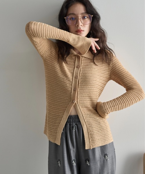 THE YOn（ザヨン）の「透かし編みサマーニットポロカーディガン