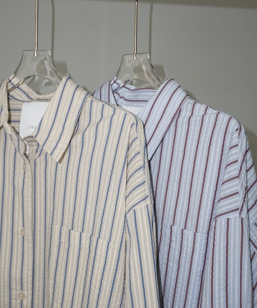 chuclla（チュクラ）の「エアリーシアサッカー ストライプシャツ chw25s050（シャツ/ブラウス・レディース・ライトブルー/オフホワイト・FREE）」の19枚目の写真