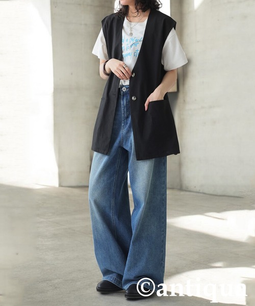 antiqua(アンティカ)の「リネンベスト(ベスト・レディース・チャコールグレー/ブラック/ナチュラル・ONESIZE)」の6枚目の写真