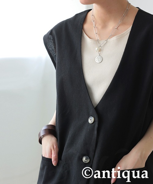 antiqua(アンティカ)の「リネンベスト(ベスト・レディース・チャコールグレー/ブラック/ナチュラル・ONESIZE)」の9枚目の写真