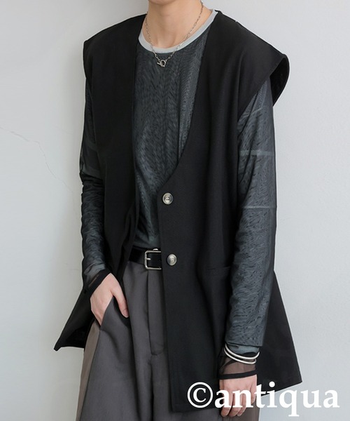antiqua(アンティカ)の「リネンベスト(ベスト・レディース・チャコールグレー/ブラック/ナチュラル・ONESIZE)」の5枚目の写真