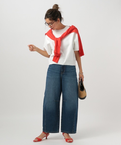 BAYFLOW（ベイフロー）の「[カジュアルになりすぎない]スウェットライクショートスリーブニット（スウェット・レディース・グリーン/オフホワイト/グレー・FREE）」の9枚目の写真