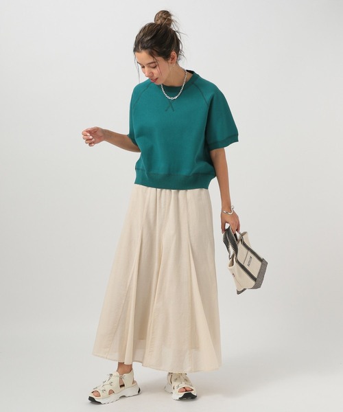 BAYFLOW（ベイフロー）の「[カジュアルになりすぎない]スウェットライクショートスリーブニット（スウェット・レディース・グリーン/オフホワイト/グレー・FREE）」の6枚目の写真