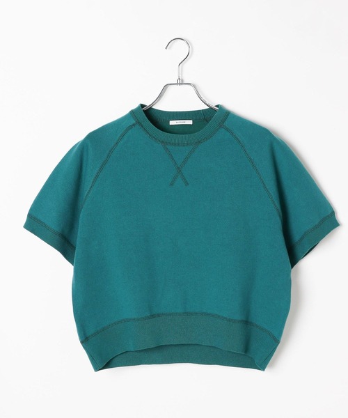 BAYFLOW（ベイフロー）の「[カジュアルになりすぎない]スウェットライクショートスリーブニット（スウェット・レディース・グリーン/オフホワイト/グレー・FREE）」の14枚目の写真