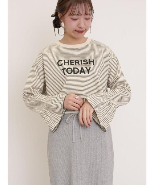 Samansa Mos2（サマンサ モスモス）の「袖口フリルメロウロゴプリントロンT（Tシャツ/カットソー・レディース・サックスブルー/オフホワイト/イエロー/キナリ・F）」の2枚目の写真