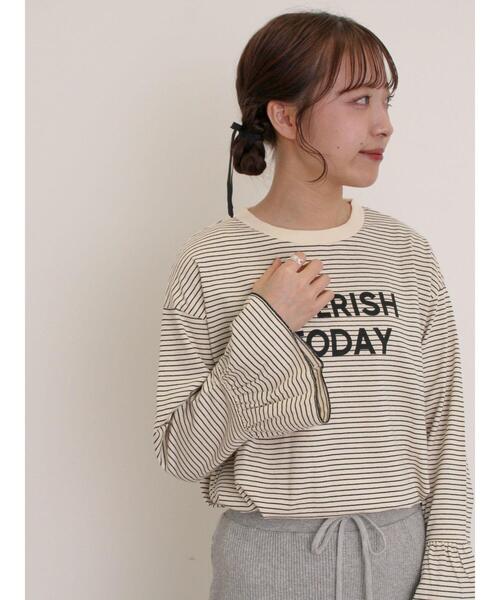 Samansa Mos2（サマンサ モスモス）の「袖口フリルメロウロゴプリントロンT（Tシャツ/カットソー・レディース・サックスブルー/オフホワイト/イエロー/キナリ・F）」の6枚目の写真