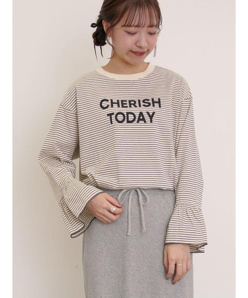 Samansa Mos2（サマンサ モスモス）の「袖口フリルメロウロゴプリントロンT（Tシャツ/カットソー・レディース・サックスブルー/オフホワイト/イエロー/キナリ・F）」の7枚目の写真