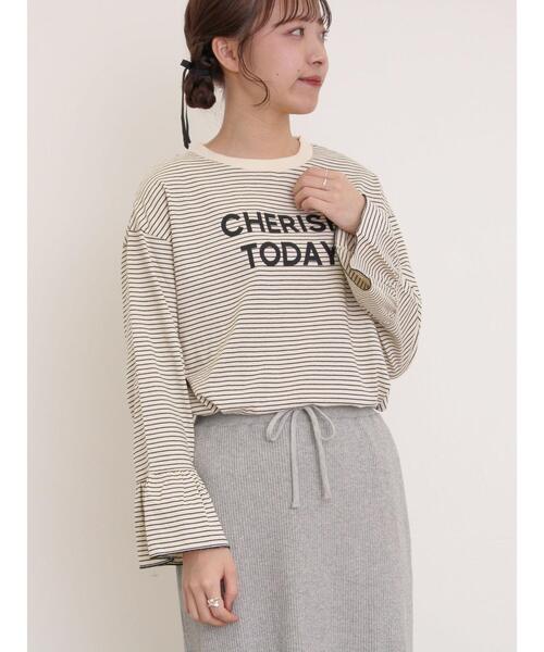 Samansa Mos2（サマンサ モスモス）の「袖口フリルメロウロゴプリントロンT（Tシャツ/カットソー・レディース・サックスブルー/オフホワイト/イエロー/キナリ・F）」の8枚目の写真