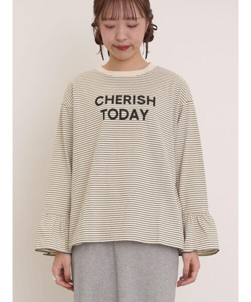 Samansa Mos2（サマンサ モスモス）の「袖口フリルメロウロゴプリントロンT（Tシャツ/カットソー・レディース・サックスブルー/オフホワイト/イエロー/キナリ・F）」の9枚目の写真