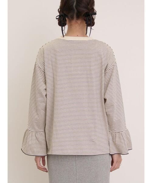 Samansa Mos2（サマンサ モスモス）の「袖口フリルメロウロゴプリントロンT（Tシャツ/カットソー・レディース・サックスブルー/オフホワイト/イエロー/キナリ・F）」の11枚目の写真