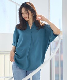 【新色追加】スキッパーネック袖タックブラウス