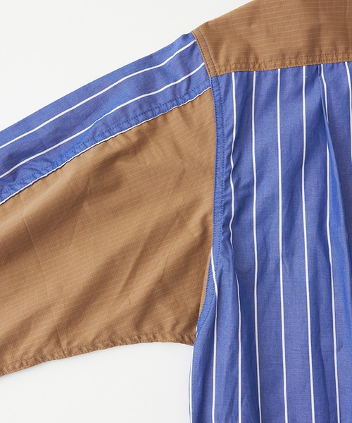 WHITE MOUNTAINEERING(ホワイトマウンテニアリング)の「White Mountaineering/ホワイトマウンテニアリング MID GUSSET SLEEVE STRIPE WORK SHIRT ストライプ ワークシャツ(シャツ/ブラウス・メンズ・ブルー・1/2/3)」の2枚目の写真