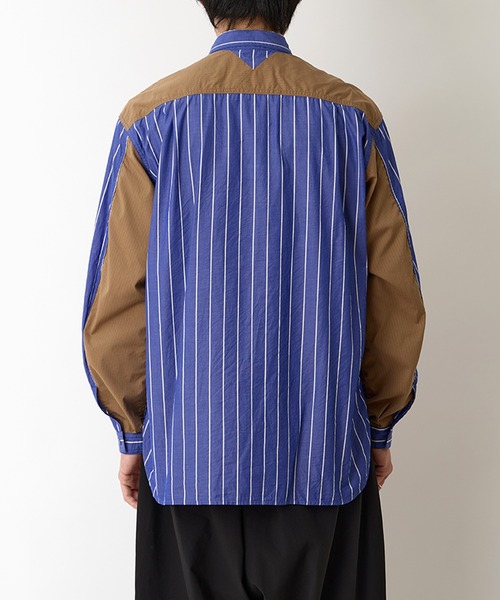 WHITE MOUNTAINEERING(ホワイトマウンテニアリング)の「White Mountaineering/ホワイトマウンテニアリング MID GUSSET SLEEVE STRIPE WORK SHIRT ストライプ ワークシャツ(シャツ/ブラウス・メンズ・ブルー・1/2/3)」の5枚目の写真