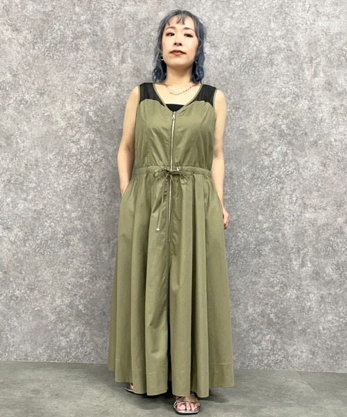 シアー切替フロントジップワンピース＜大きいサイズ有＞GEVS