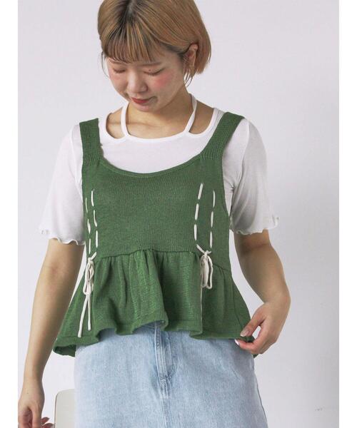 ehka sopo(エヘカソポ)の「リボンニットビスチェ(ベスト・レディース・キナリ/グレー/グリーン/ブラック・F)」の4枚目の写真