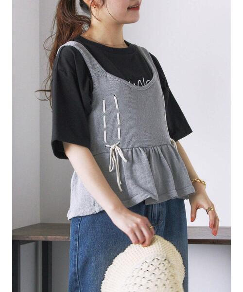 ehka sopo(エヘカソポ)の「リボンニットビスチェ(ベスト・レディース・キナリ/グレー/グリーン/ブラック・F)」の14枚目の写真