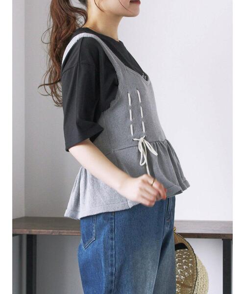 ehka sopo(エヘカソポ)の「リボンニットビスチェ(ベスト・レディース・キナリ/グレー/グリーン/ブラック・F)」の15枚目の写真