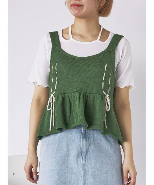 ehka sopo(エヘカソポ)の「リボンニットビスチェ(ベスト・レディース・キナリ/グレー/グリーン/ブラック・F)」の21枚目の写真