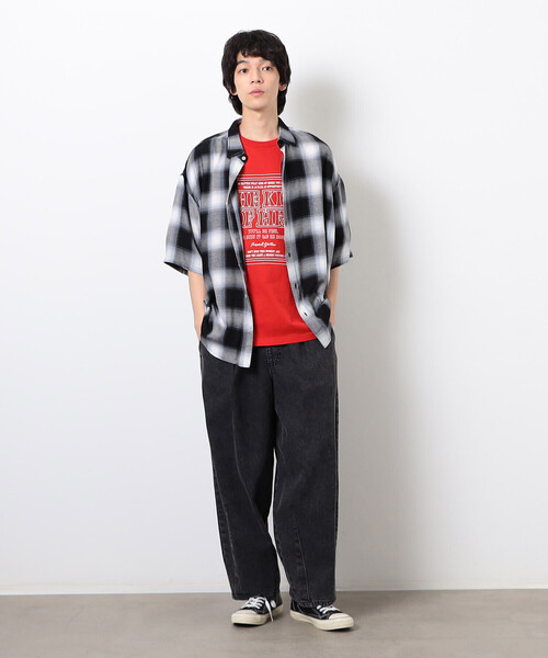 Purple&Yellow（パープルアンドイエロー）の「オンブレーチェック半袖シャツ（シャツ/ブラウス・メンズ・ブラック・SMALL/MEDIUM/LARGE）」の2枚目の写真