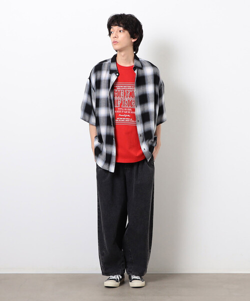 Purple&Yellow（パープルアンドイエロー）の「オンブレーチェック半袖シャツ（シャツ/ブラウス・メンズ・ブラック・SMALL/MEDIUM/LARGE）」の3枚目の写真