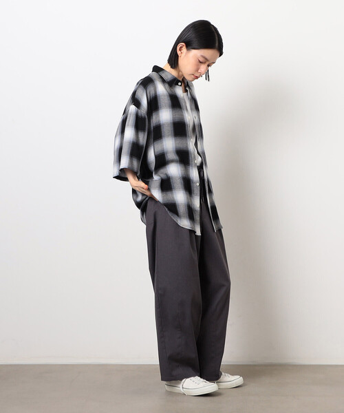 Purple&Yellow（パープルアンドイエロー）の「オンブレーチェック半袖シャツ（シャツ/ブラウス・メンズ・ブラック・SMALL/MEDIUM/LARGE）」の6枚目の写真