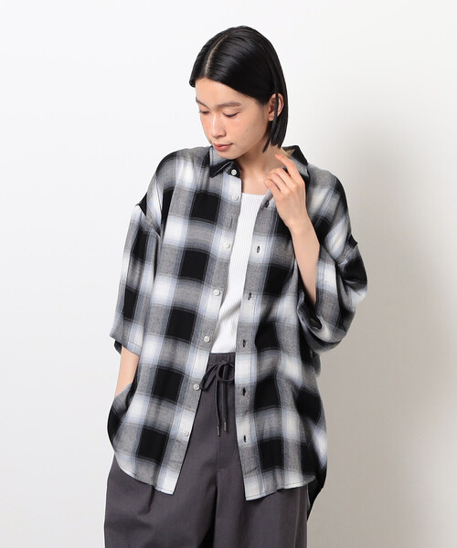 Purple&Yellow（パープルアンドイエロー）の「オンブレーチェック半袖シャツ（シャツ/ブラウス・メンズ・ブラック・SMALL/MEDIUM/LARGE）」の8枚目の写真