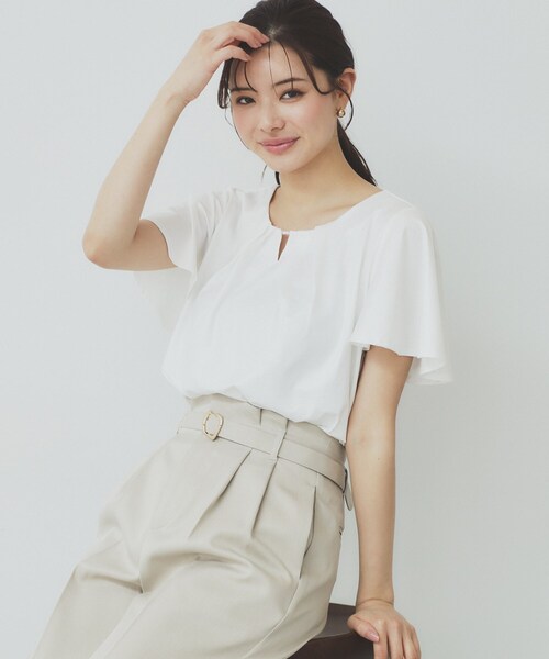 セール】ビジュースリットフリルスリーブトップス【洗濯機洗い可】（T