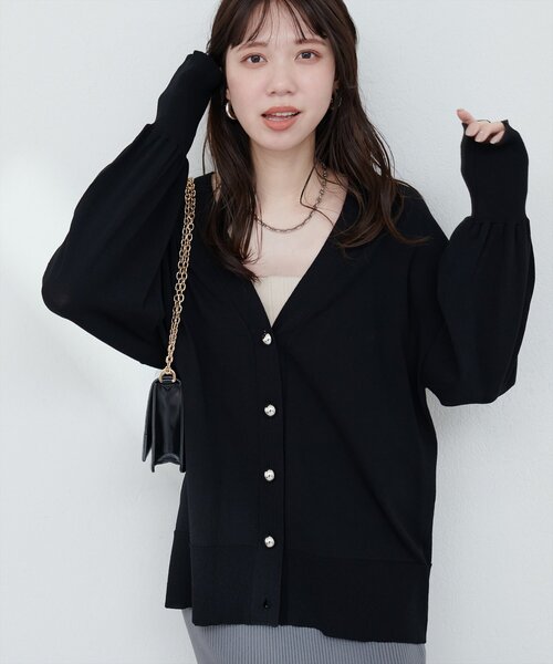 natural couture(ナチュラルクチュール)の「UVアンチピリング金釦カーデ(カーディガン/ボレロ・レディース・ピンク/イエロー/ブラック/オフホワイト・FREE)」の9枚目の写真