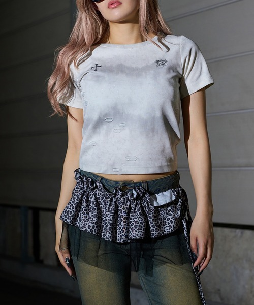 sedacle girl(セダクルガール)の「グリッターダメージリブTシャツ【SETUP着用可能】(Tシャツ/カットソー・レディース・ホワイト系その他/アイボリー/ブラック/グレー系その他/チャコールグレー/ブラック系その他・SMALL/MEDIUM)」の3枚目の写真