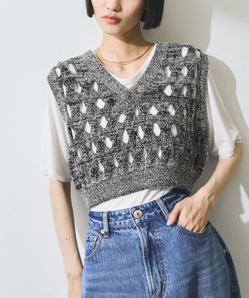 WEB限定】・【定番人気】パターンニットジレコンビワンピース