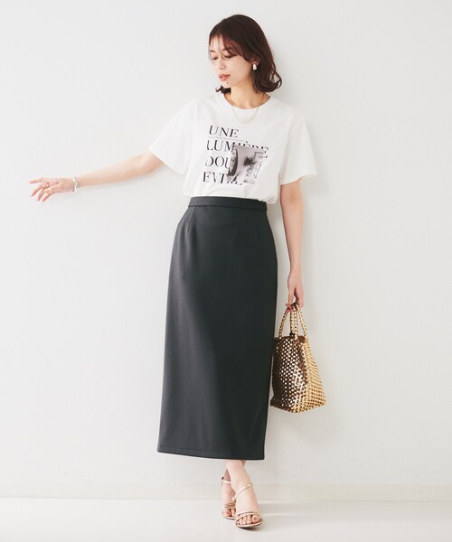 UNTITLED（アンタイトル）の「【後ろウエストゴム/ストレッチ性/オンオフ】ジャージナロースカート（スカート・レディース・オフホワイト/チャコールグレー/ブラック・50/42/44/46/48/00/01/02/03/04）」の11枚目の写真