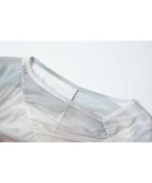 tシャツ 「tageechita」アートプリント×ドレープ シアー長袖カットソー レディース tageechita tシャツ 「tageechita」アートプリント×ドレープ