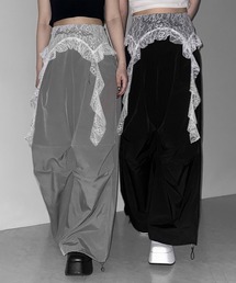 me+em select(~[ZNg)́y Qcolor ^ Qsize zEGXg[XthbLO^bNChpc  ^ waist lace frill docking tuck wide pants(̑pc)