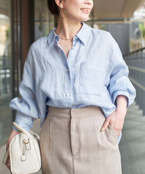 Simplicite(サンプリシテ)の「《追加3》手洗い可 / 2wayフレンチリネンシャツ(シャツ/ブラウス・レディース・スカイブルー/サックスブルー/ブルー/ブラック系その他/アイボリー・FREE)」の5枚目の写真