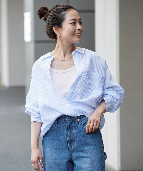 Simplicite(サンプリシテ)の「《追加3》手洗い可 / 2wayフレンチリネンシャツ(シャツ/ブラウス・レディース・スカイブルー/サックスブルー/ブルー/ブラック系その他/アイボリー・FREE)」の4枚目の写真