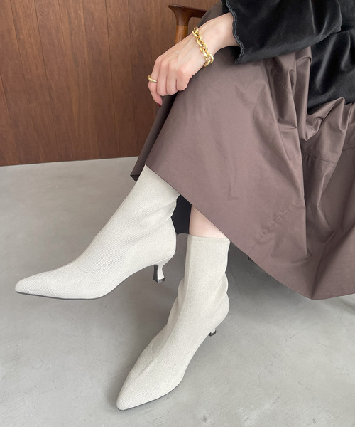 LE TALON（ルタロン）の「5cmポインテッドニットショートブーツ（ブーツ・レディース・ブラック×ブラック/グレー/アイボリー・X-SMALL/SMALL/MEDIUM/LARGE/X-LARGE）」の2枚目の写真