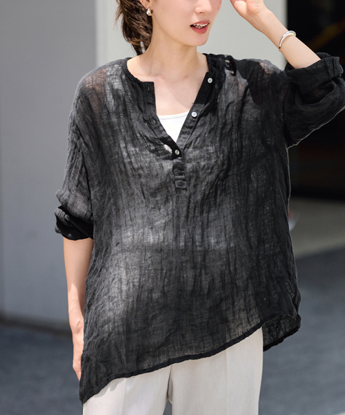 新品 25SS フレームワーク LINEN クレープ ヘンリーネック ブラウス ≪追加≫LINENクレープヘンリーネックブラウス 2（シャツ