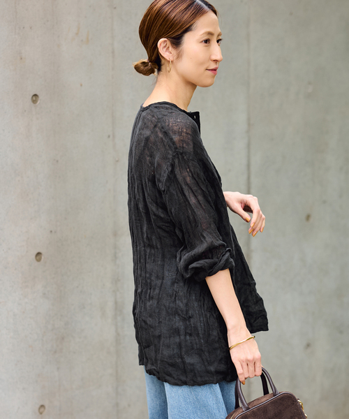 25SS 今季新作 FRAMeWORK LINENクレープヘンリーネックブラウス ≪追加≫LINENクレープヘンリーネックブラウス 2（シャツ／ブラウス