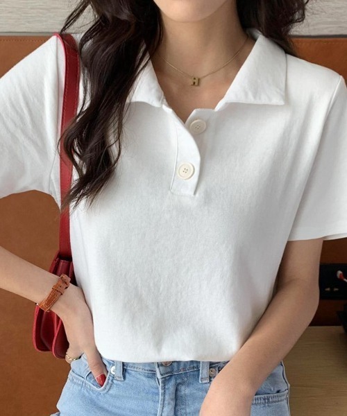 美品◎DESCESTE◎ホワイトフリル半袖ポロシャツ moment+ tシャツ レースボーダー裾フリル半袖ポロシャツ