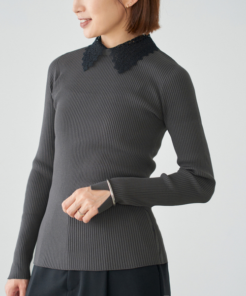 イエナ　レース襟　プルオーバー　ニット IENA ニット セーター レース襟 RIBホールガーメントプル