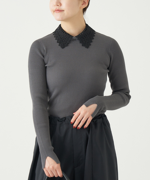レース襟 RIBホールガーメントプルオーバー（ニット/セーター