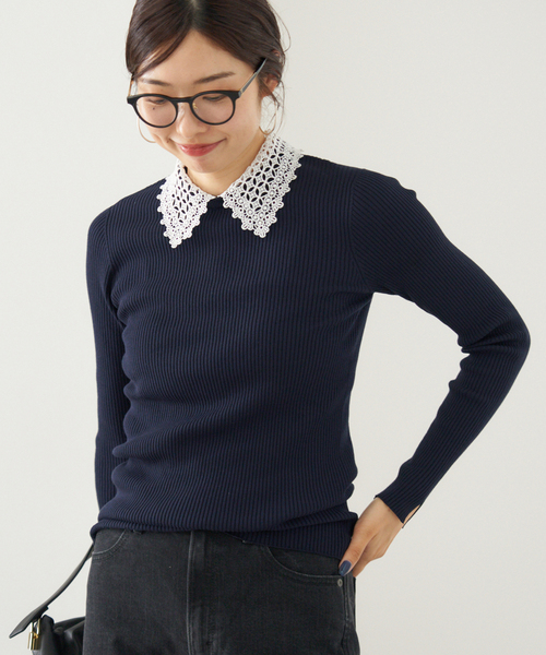 レース襟 RIBホールガーメントプルオーバー（ニット/セーター