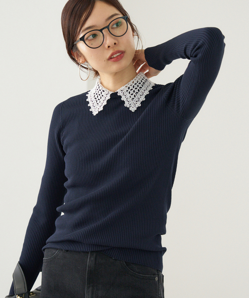 イエナ　レース襟　プルオーバー　ニット IENA ニット セーター レース襟 RIBホールガーメントプル