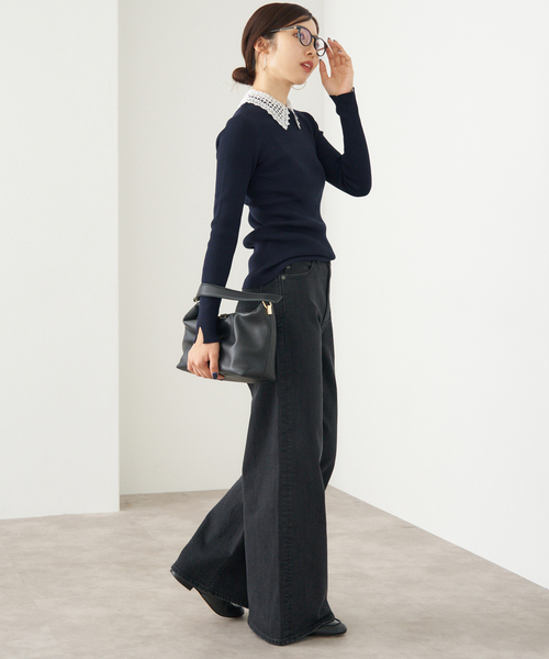 レース襟 RIBホールガーメントプルオーバー（ニット/セーター）｜IENA