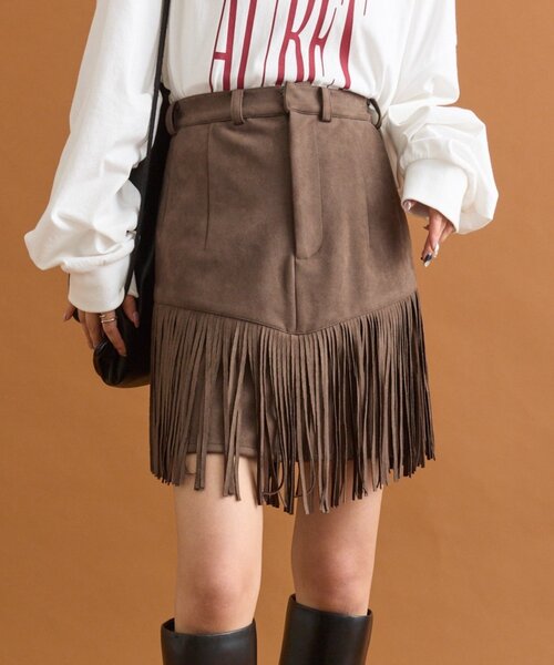 SHENERYフェイクスエードフリンジスカート新品未使用タグつき セール】フェイクスウェードフリンジスカート（スカート