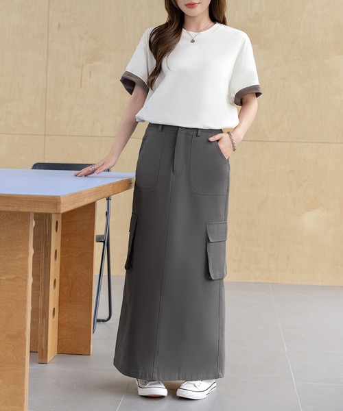 DAY CLOSET(デイ クローゼット)の「レディース オトナカジュアルスリット入りカーゴスカート(スカート・レディース・チャコールグレー/ブラック/ベージュ・M/L)」の14枚目の写真